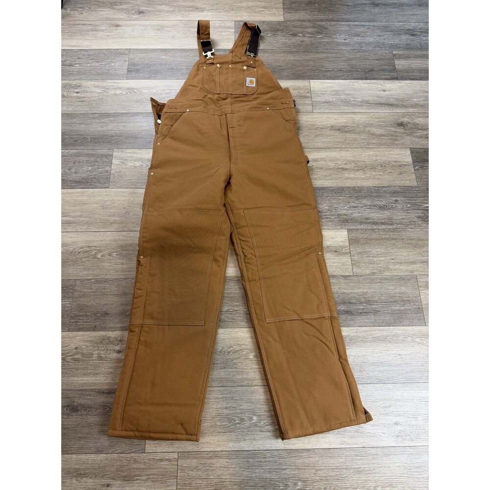 Carhartt Bib Overalls Mens 40x36 Brown Duck Canvas Quilted Lined Workwear USA